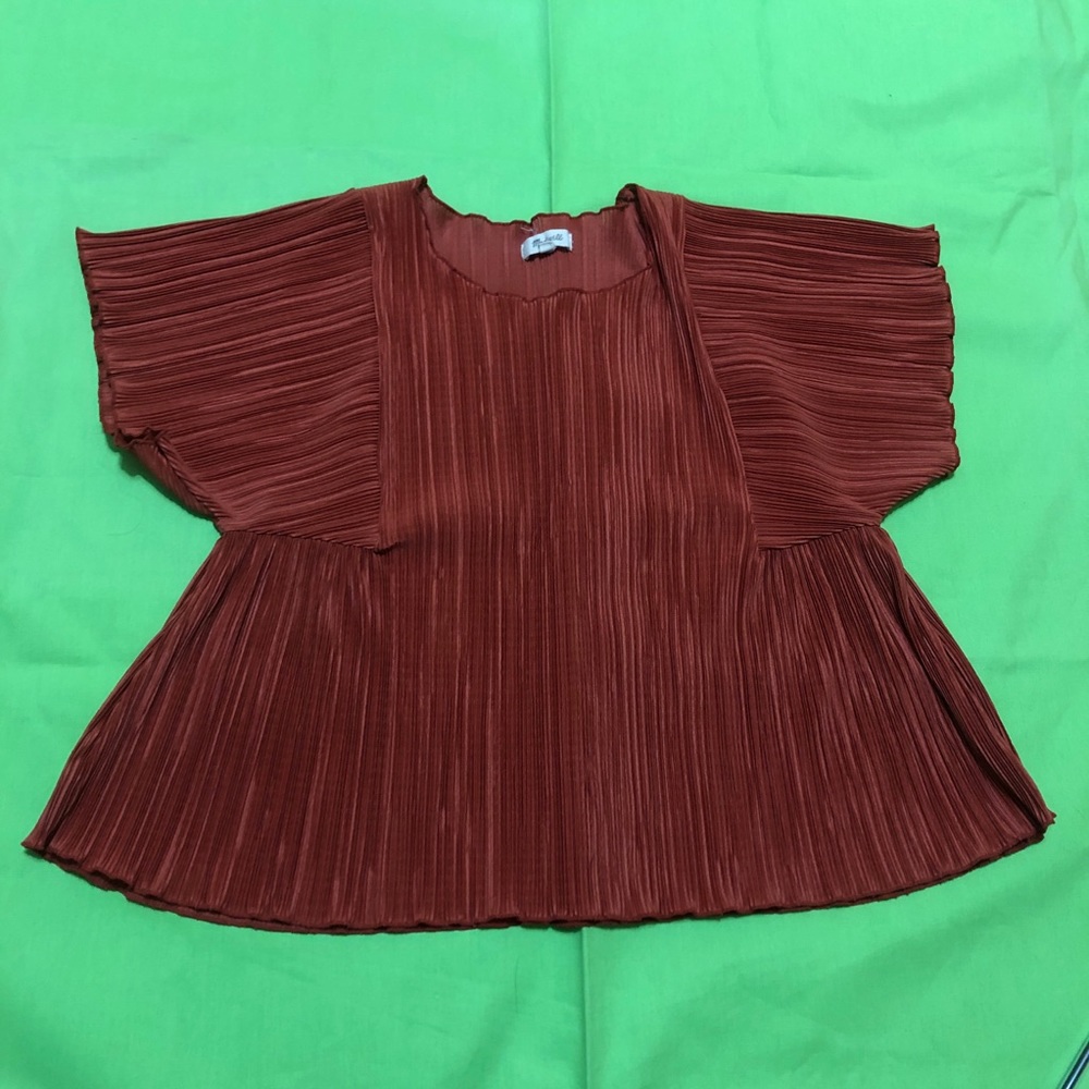 Madewell texture & thread micropleat top orange